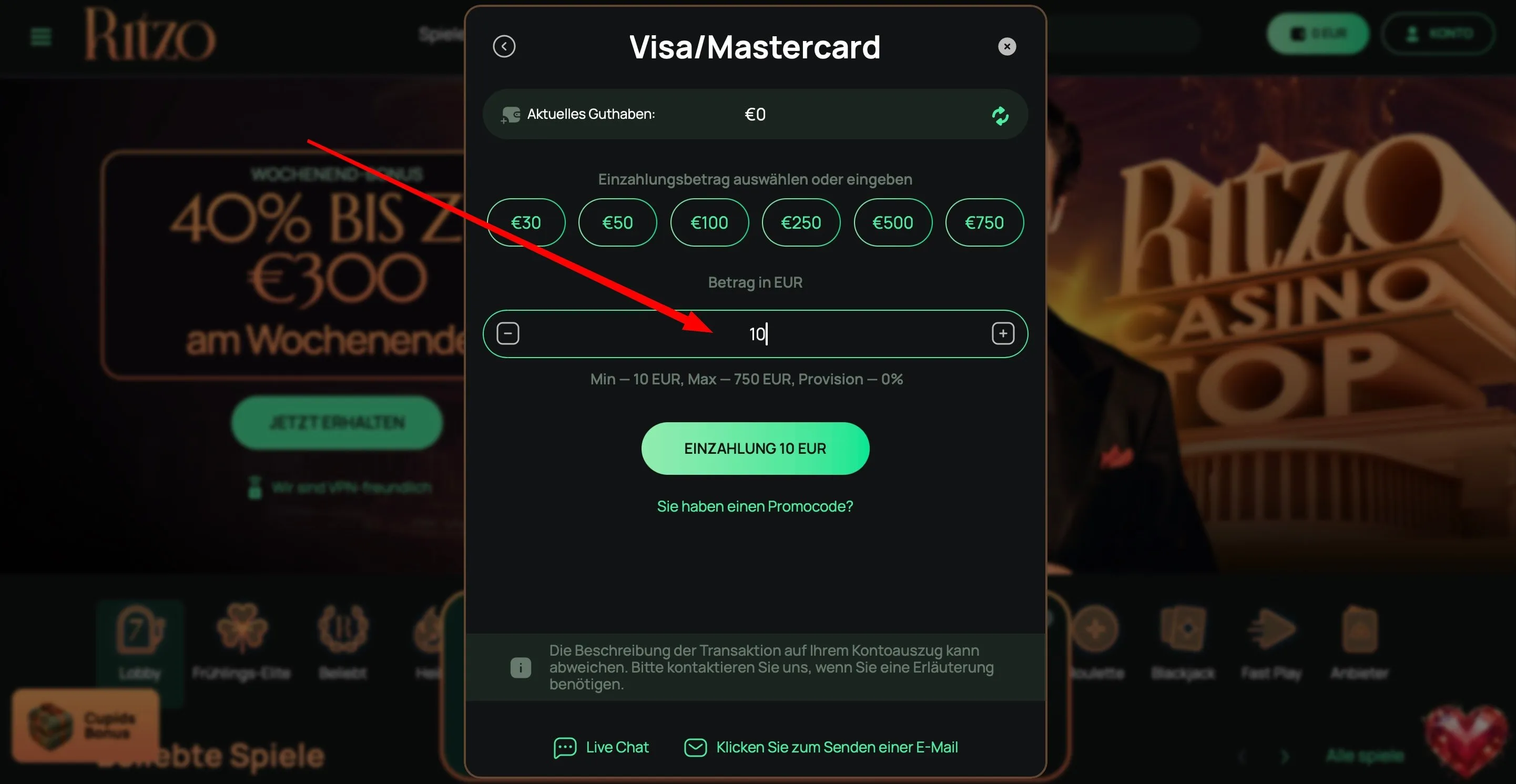 Ritzo Casino Einzahlung