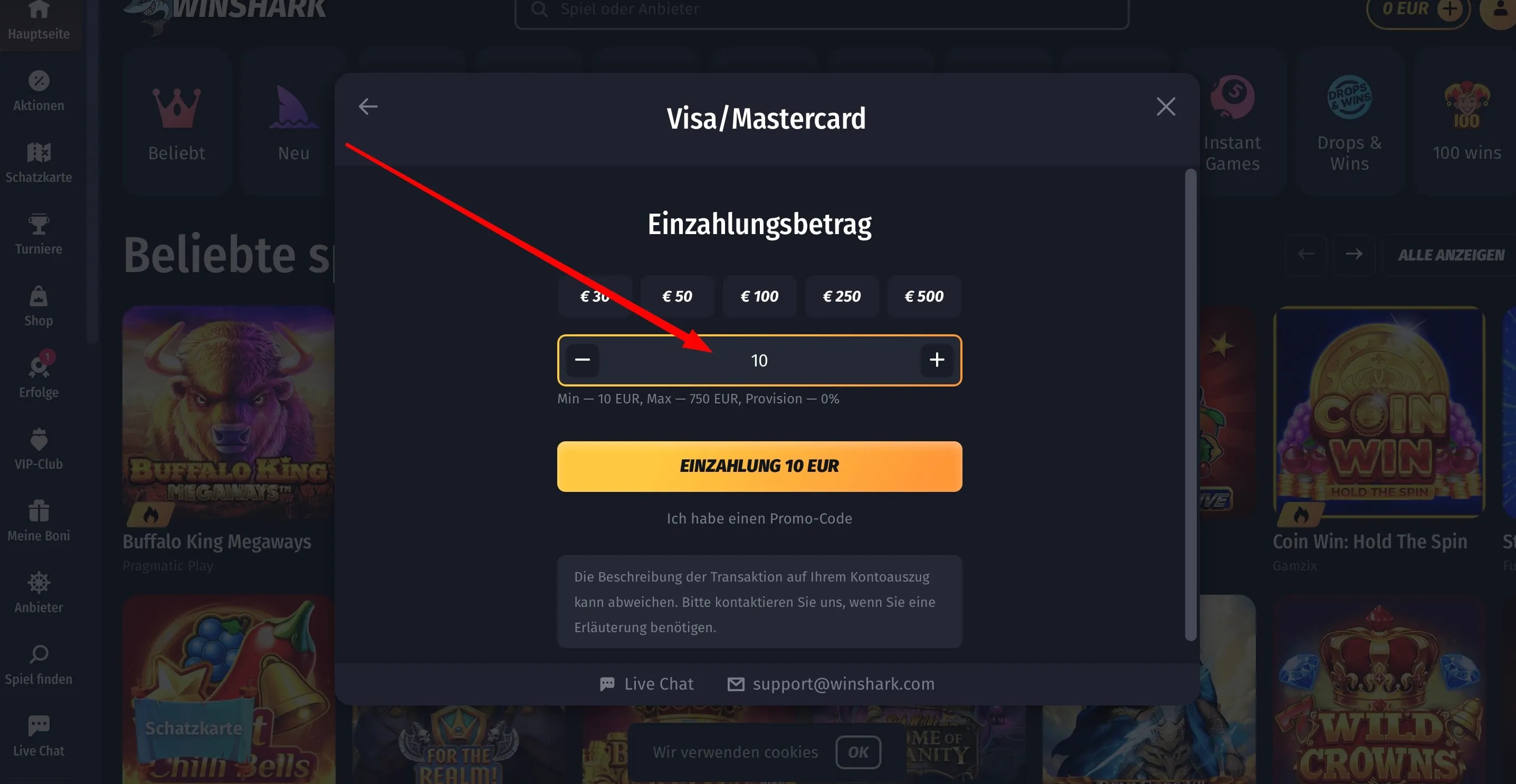 Winshark Casino Einzahlung